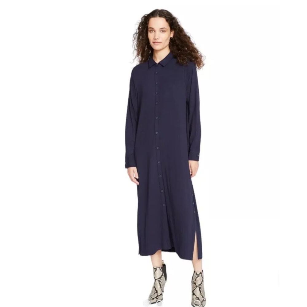 Universal Standard Sally Liquid Jersey Midnight Navy Midi Shirtdress S fit 14-16